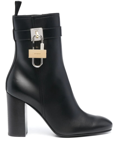 Givenchy Lock Leather Ankle Boots In Black