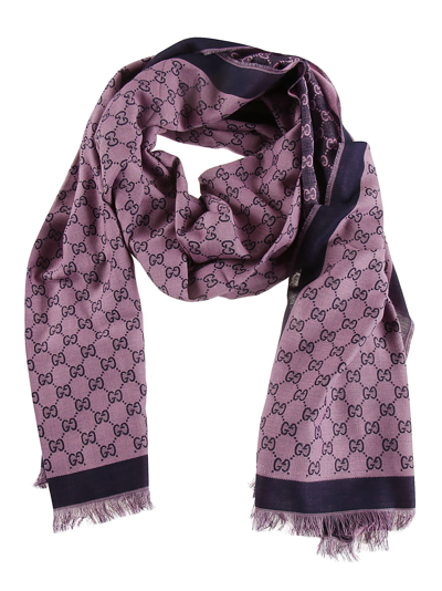 Gucci Fringed Edges Logo Print Scarf In Pink