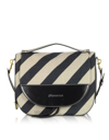JW ANDERSON J.W. ANDERSON BLACK AND OFF WHITE STRIPED LINEN MOON SHOULDER BAG