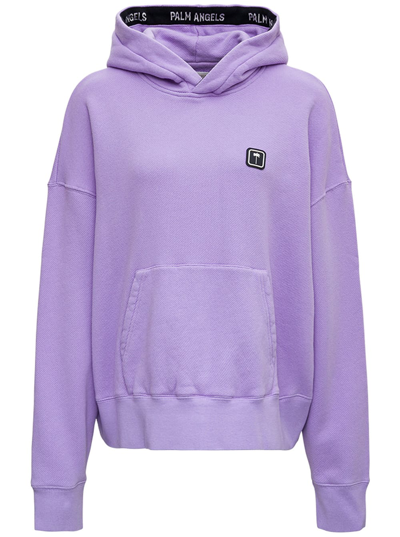 Palm Angels Lilac Cotton Hoodie With Front Palm Logo In Violet