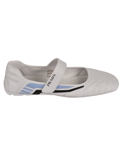 Prada Logo Strap Quilted Slippers In White