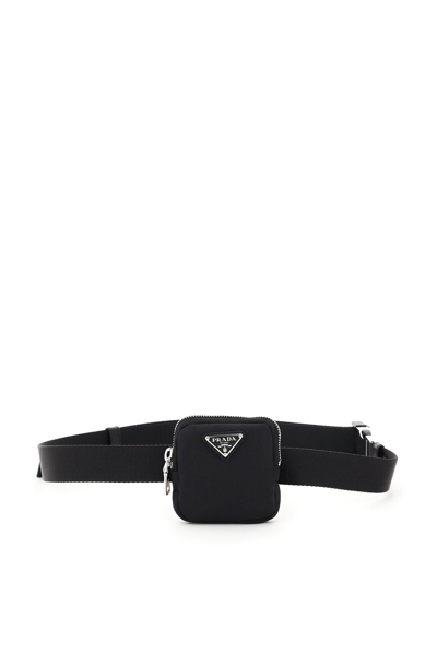 Prada Saffiano Leather Belt With Pouch In Black