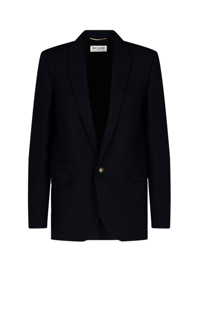 Saint Laurent One Button Blazer In Blue