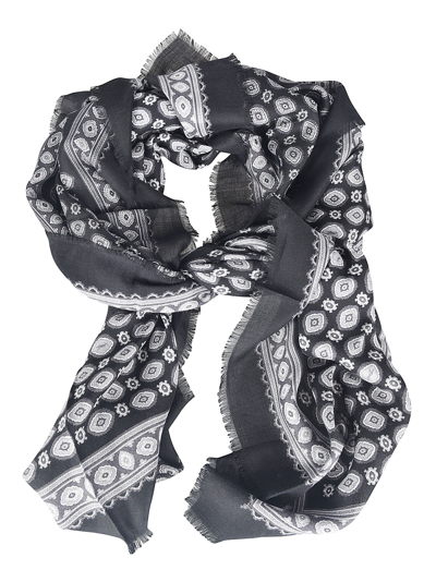 Saint Laurent Printed Cashmere-silk Scarf In Black/grey