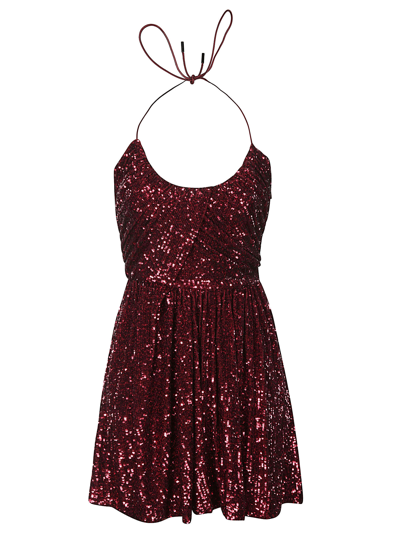 Saint Laurent Sequinned Pleated Mini Dress In Strawberry