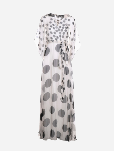 Valentino Long Dress In Printed Chiffon With Cape Sleeves In White