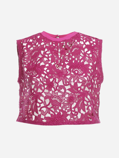 Valentino Lace Sleeveless Crop Top In Pink