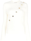 ALEXANDER MCQUEEN BUTTON EMBELLISHED WHITE RIBBED TOP