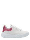 ALEXANDER MCQUEEN WHITE COURT SNEAKERS WITH GLITTER CONTRASTING DETAIL