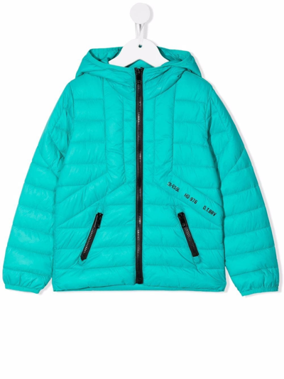 Diesel Teen Hooded Zip-up Padded Jacket In Green