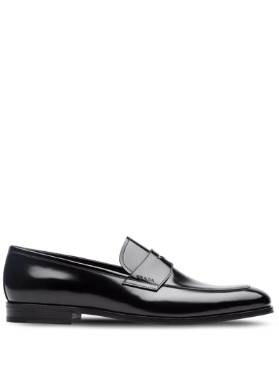 Prada Brushed-leather Loafers In Black