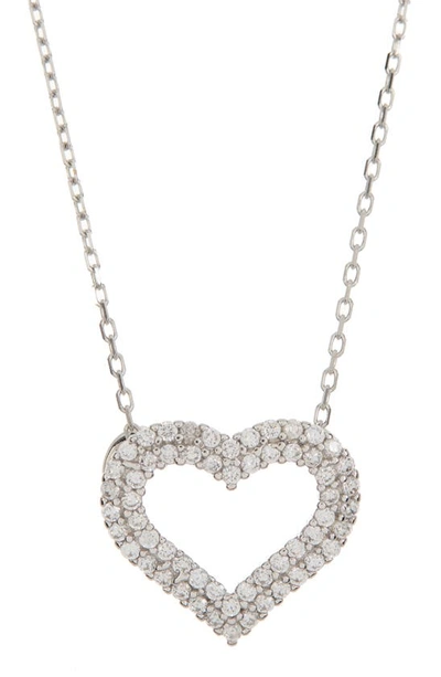 Suzy Levian Sterling Silver Pave Cz Heart Pendant Necklace In White