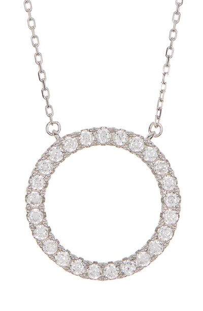 Suzy Levian Sterling Silver Pave Cz Circle Pendant Necklace In White