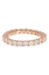 Suzy Levian Rose Gold Plated Sterling Silver Cz Round Cut Eternity Band Ring In Rose
