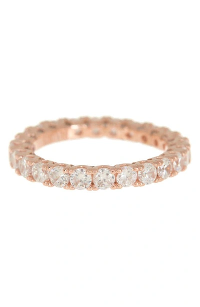 Suzy Levian Rose Gold Plated Sterling Silver Cz Round Cut Eternity Band Ring