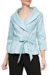 Alex Evenings Brushed Satin Tie Waist Blouse In Ice Sage