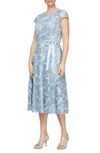 Alex Evenings Embroidered Tulle Cocktail Dress In Dusty Blue