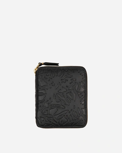 Comme Des Garçons Embossed Leather Zip-around Wallet In Black