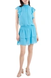 1.state Smocked-neck Flutter-sleeve Dress In Turquoise