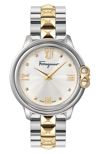 Ferragamo Studmania Watch With Bracelet Strap, Two-tone In Yellow Gold/ Steel