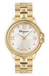 Ferragamo Studmania Watch With Bracelet Strap, Yellow Gold Ip In Ip Yellow Gold