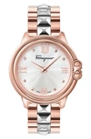 Ferragamo Studmania Watch With Bracelet Strap, Silver/rose Gold Ip In Ip Rose Gold/ Stainless Steel