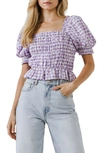 English Factory Embroidered Smocked Top In Purple