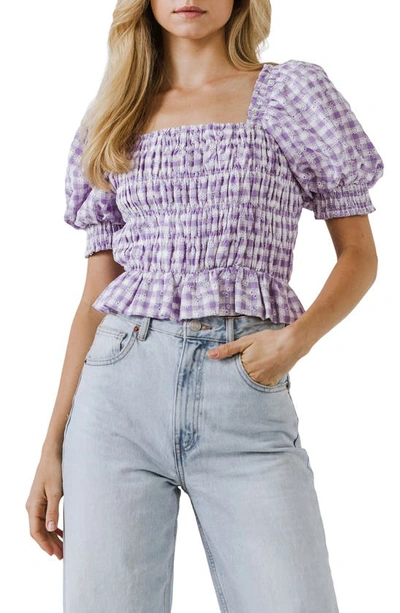 English Factory Embroidered Smocked Top In Purple