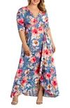 Kiyonna Meadow Dream Wrap Maxi Dress In Daydream Blue Bouquet