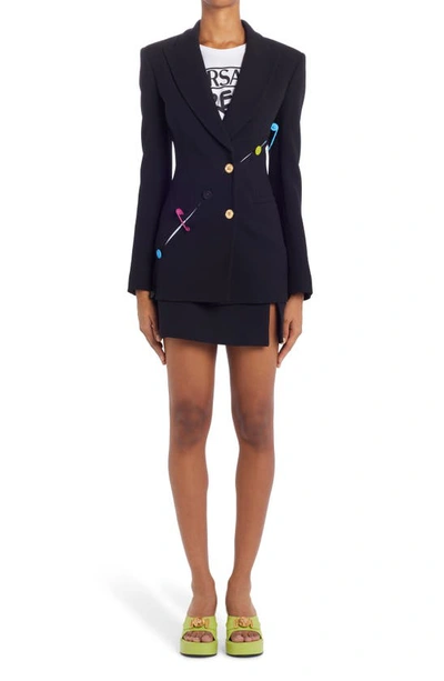 Versace Safety-pin Button Slash Blazer Jacket In Black ModeSens