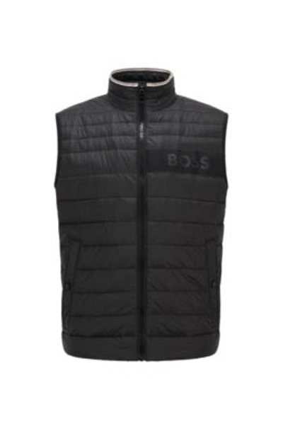 Hugo Boss Water-repellent Padded Gilet With 3d Logo Tape In Black