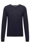 Hugo Boss Boss - Leno-p Dark Blue Slim Fit Sweater In Virgin Wool 50468239 404 In Dark Blue