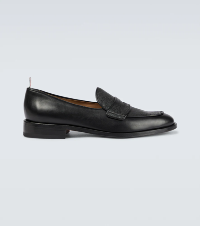 Thom Browne Grained Leather Penny Loafers In Brown