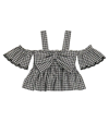 Monnalisa Gingham Cotton Off-shoulder Top In Panna+nero