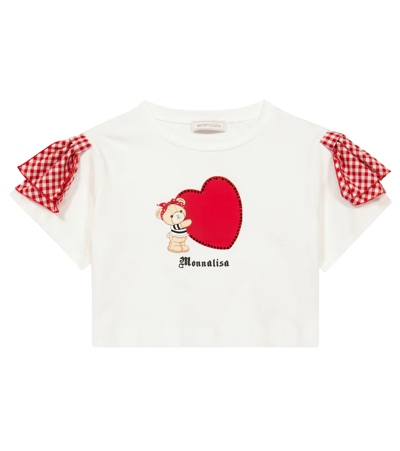 Monnalisa Kids' Teddy Bear 印花t恤 In Cream + Red