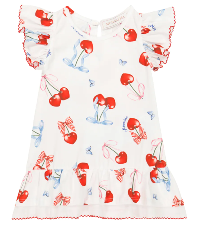 Monnalisa Baby Printed Jersey Dress In Bianco+rosso