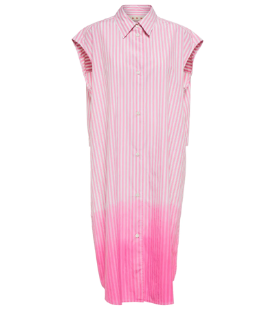 Marni Striped Print Cotton Asymmetric Shirt In Pink