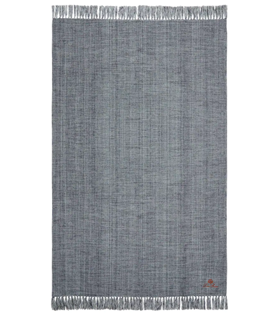 Loro Piana Virgin Wool Blanket In Blue Navy/white