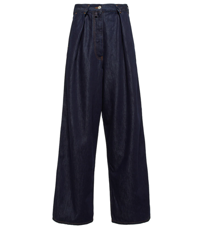 Dries Van Noten Pleated High-rise Wide-leg Jeans In Dark Denim