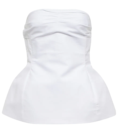Khaite Blanche Strapless Cotton-twill Peplum Top In White
