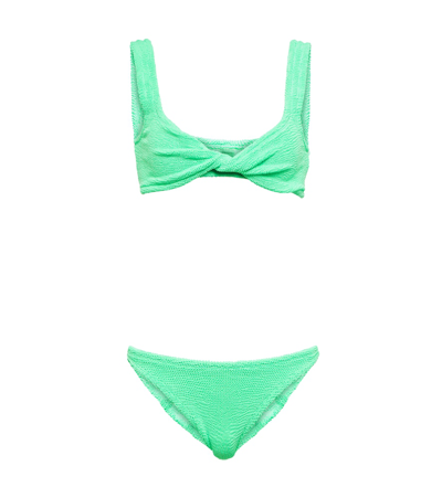 Hunza G Juno Knotted Crinkled Bikini In Green