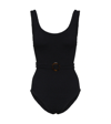 Hunza G Solitaire Belted Ribbed-jersey Swimsuit In Black