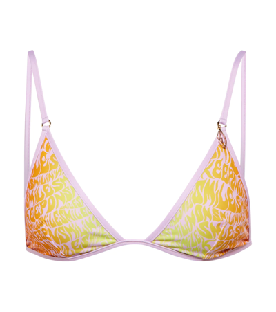 Stella Mccartney Printed Triangle Bikini Top In Washed Out Fluoro