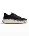 Chloé Nama Embroidered Suede And Recycled-mesh Sneakers In Black