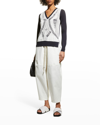 Partow Myla Layered Open-knit Cotton And Merino Wool And Silk-blend Sweater In Navy/ivory Combo