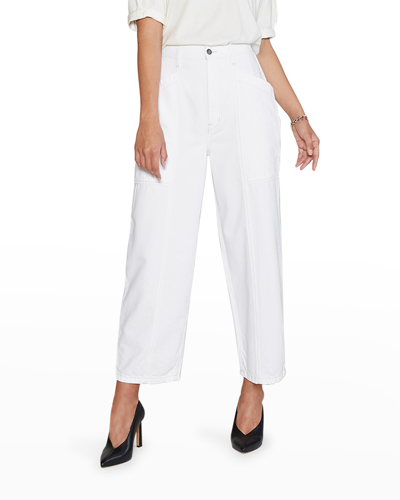 Etica Ellie Tapered Leg Denim Utility Pants In Vintage White