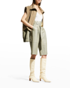 Aeron Carson Belted Lambskin Leather Shorts In Light Khaki