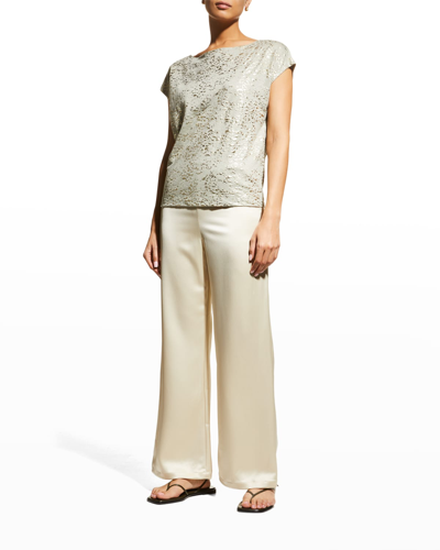 Majestic Stretch Linen Metallic Novelty Cap-sleeve Semi-relaxed Top In Noir