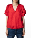 ZADIG & VOLTAIRE TASTE LAYERED PUFF-SLEEVE BLOUSE