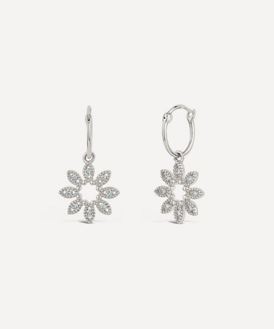 Dinny Hall 14ct White Gold Diamond Jasmine Flower Drop Hoop Earrings